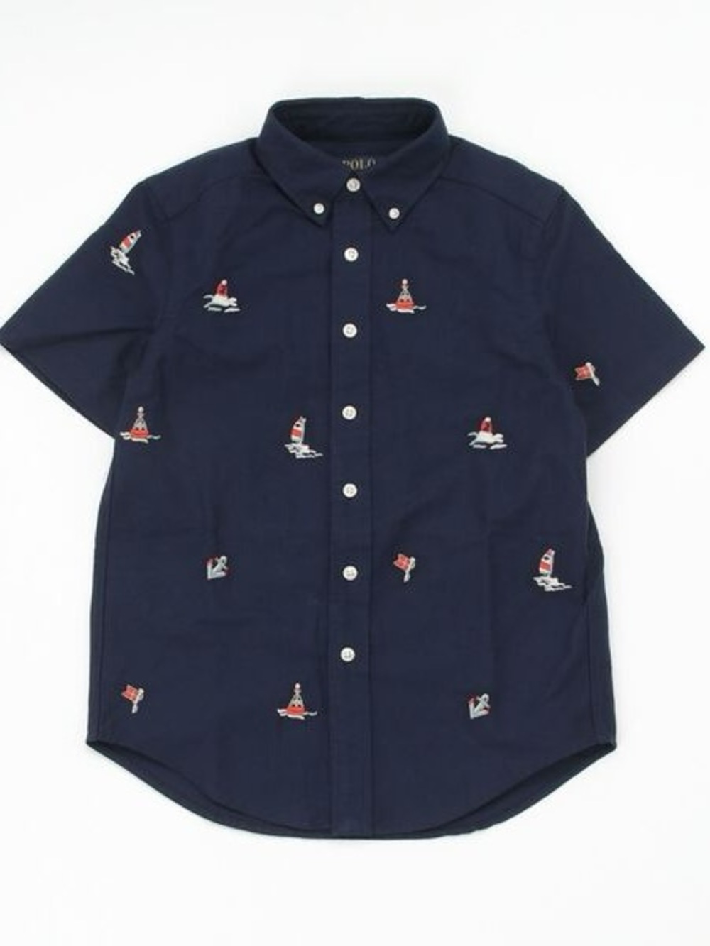Polo Ralph Lauren boys navy blue nautical embroidered sailboat & buoys button up